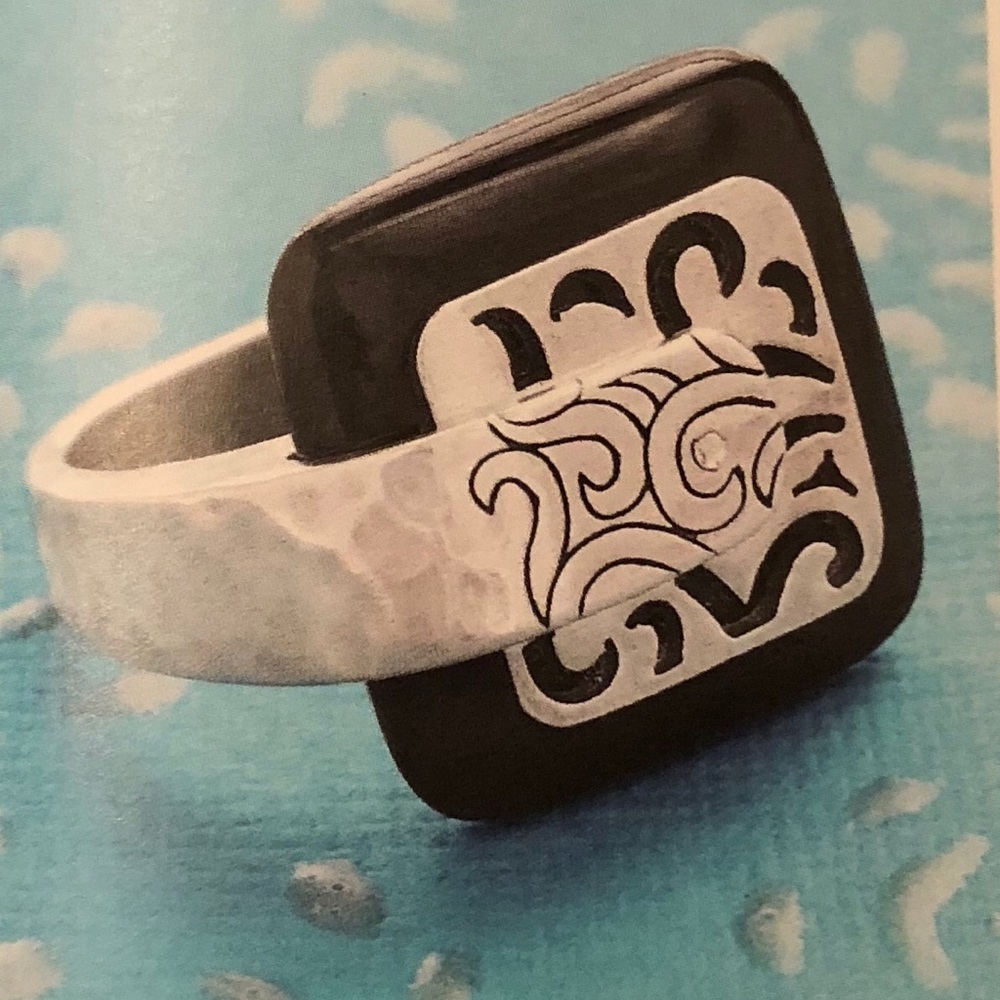 Vintage Silpada Sterling Silver Black Agate Blacktop Swirl Ring R2390 Size 9 1/4